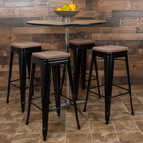 Flash Furniture 30" High Metal Indoor Bar Stool, Black, PK4 4-ET-31320W-30-BK-R-GG - main